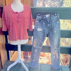 Free people patchwork jeans, free people top included